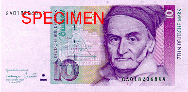 The front of a German 10-mark note