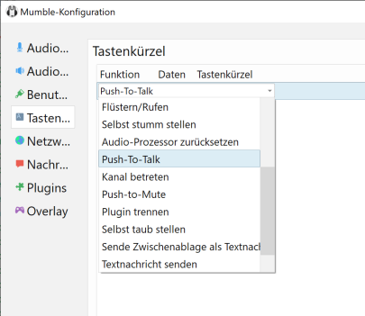 Push-To-Talk-Tastenkürzel